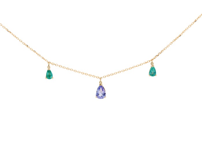 Gargantilla de oro con esmeralda y tanzanita