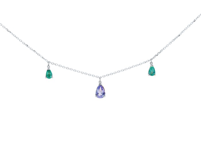 Gargantilla de oro con esmeralda y tanzanita