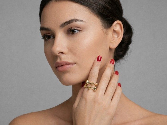 Ring Vertebral doble  in golden silver