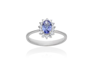 Anillo de Oro 18Kt y diamantes con piedra estilo Lady Di