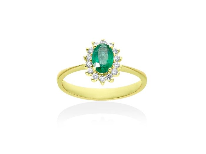 Anillo de Oro 18Kt y diamantes con piedra estilo Lady Di