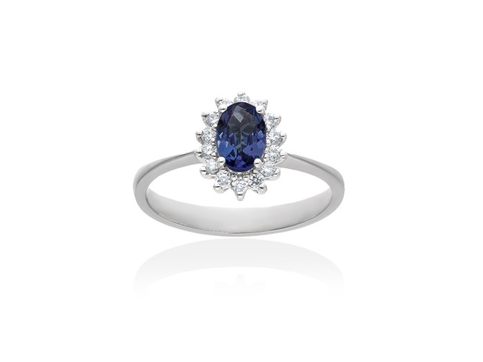 Anillo de Oro 18Kt y diamantes con piedra estilo Lady Di