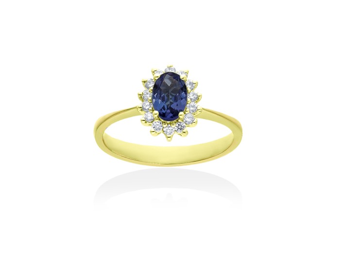 Anillo de Oro 18Kt y diamantes con piedra estilo Lady Di