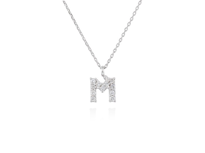 Colgante letra  M de diamantes en oro amarillo y blanco 18kt