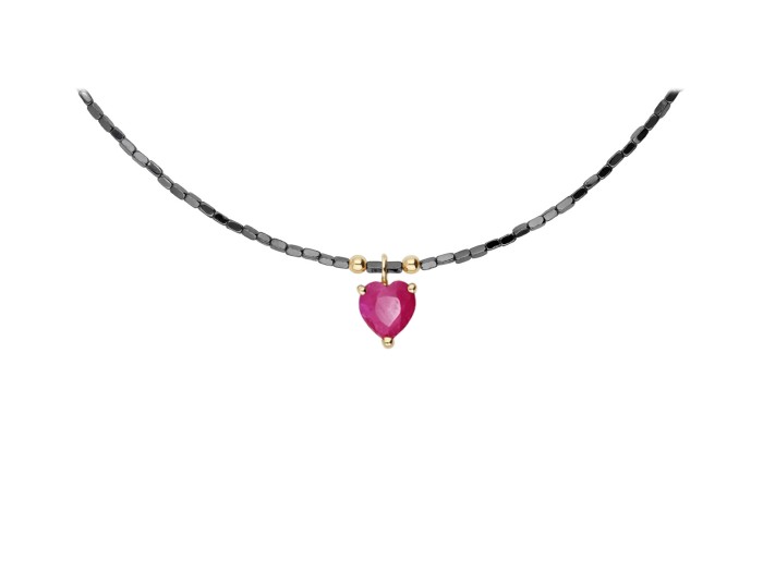 Gargantilla de Oro 18Kt con rubí corazón