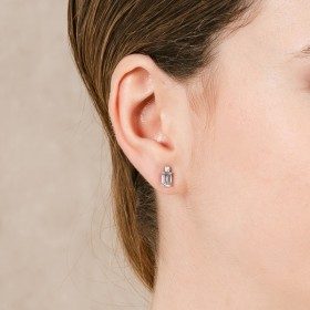 Pendientes aguamarina octogonal de Oro 18Kt y diamantes