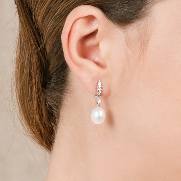Pendientes criolla con perlas de Oro 18Kt y diamantes