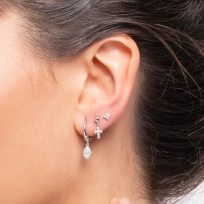 Pendientes criolla con pavé navette de Oro 18Kt y diamantes