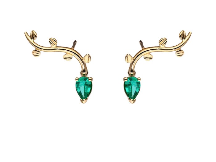 Pendientes trepador con gema de color natural y Oro 18Kt