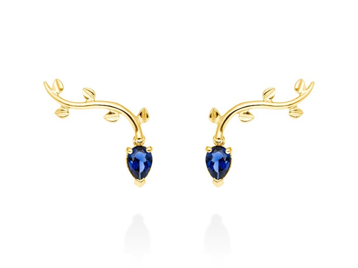 Pendientes trepador con gema de color natural y Oro 18Kt