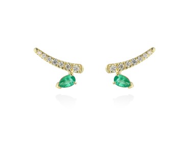 Pendientes trepador con gema de color natural, Oro 18Kt y diamantes