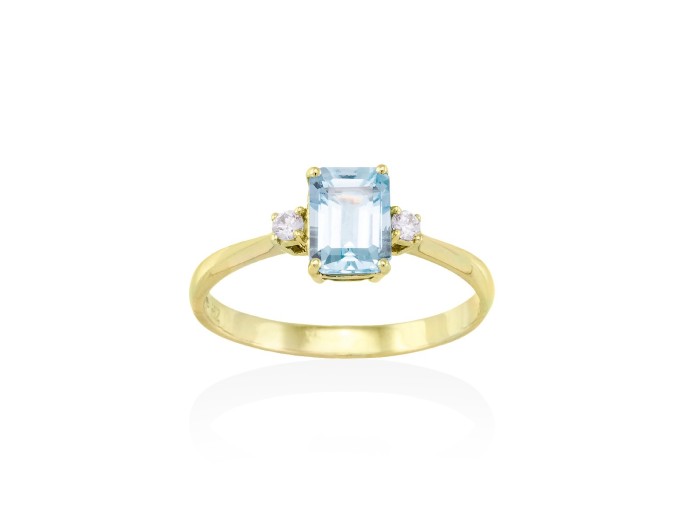 Anillo AGUAMARINA novia Octógono en Oro blanco 18Kt. y diamantes