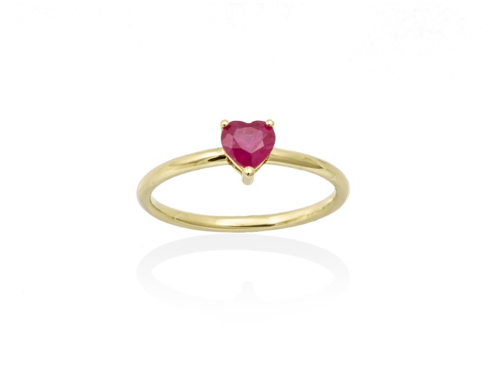 Anillo de Oro 18Kt corazón con gema color