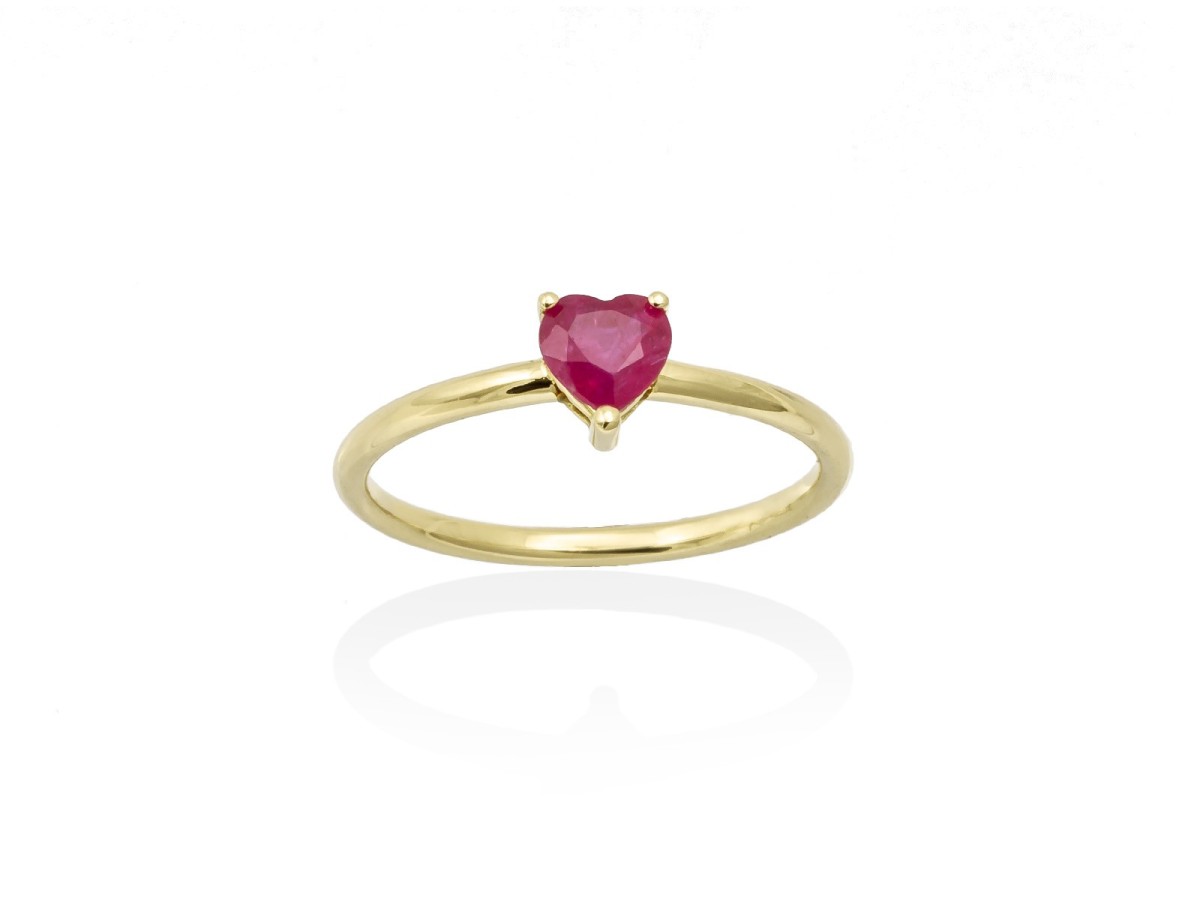 Anillo de oro 18kt corazón con gema de color