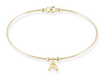 Pulsera letra A en Oro amarillo 18Kt