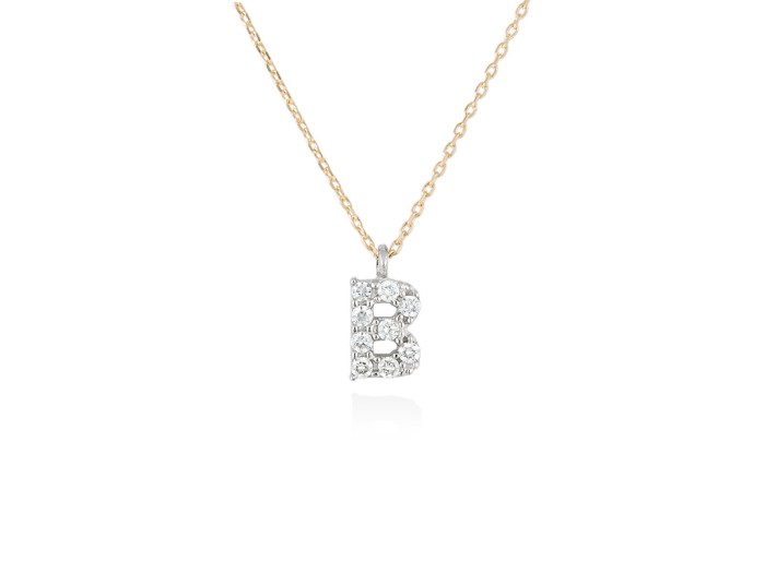Colgante letra  B de diamantes en oro amarillo y blanco 18kt