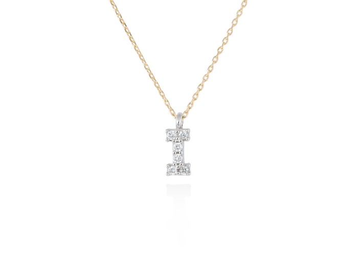 Colgante letra  I de diamantes en oro amarillo y blanco 18kt