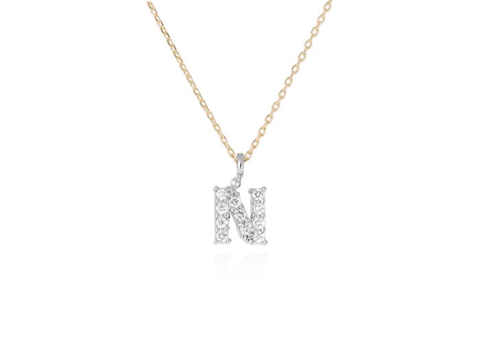 Colgante letra  N de diamantes en oro amarillo y blanco 18kt