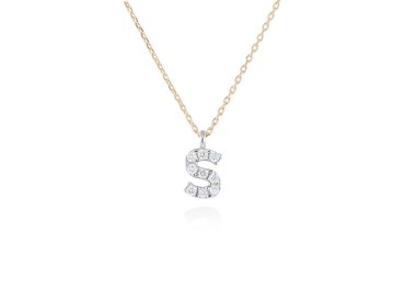 Colgante letra  S de diamantes en oro amarillo y blanco 18kt
