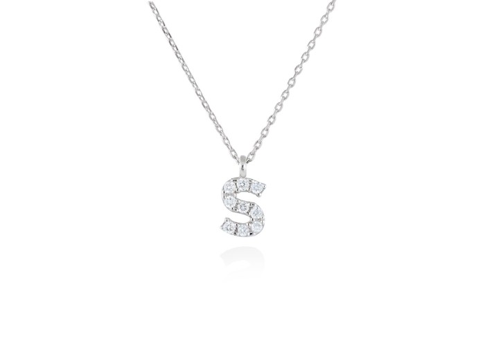 Colgante letra  S de diamantes en oro amarillo y blanco 18kt