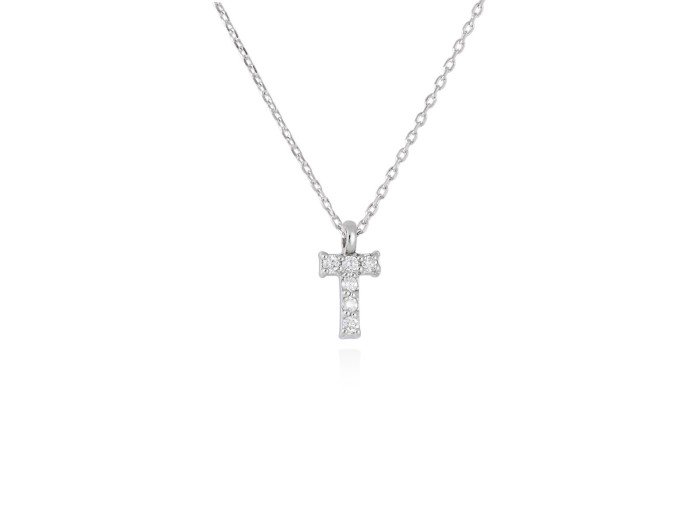Colgante letra  T de diamantes en oro amarillo y blanco 18kt