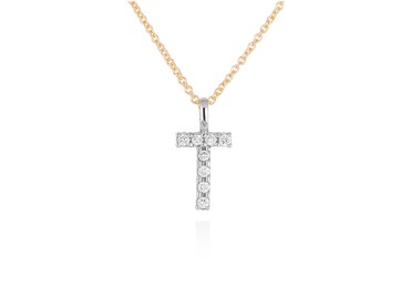 Gargantilla con inicial letra T de diamantes en oro 18 Kt