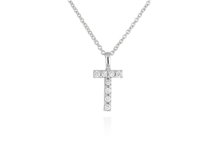 Gargantilla inicial T de diamantes en oro amarillo y blanco 18kt