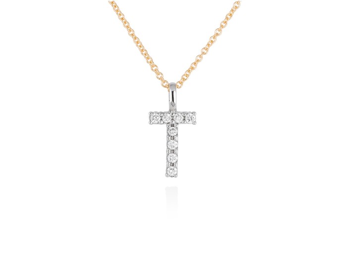 Gargantilla con inicial letra T de diamantes en oro 18 Kt