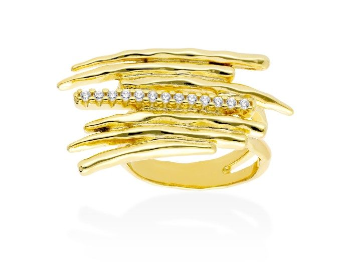 Anillo de plata multihilos y circonita blanca