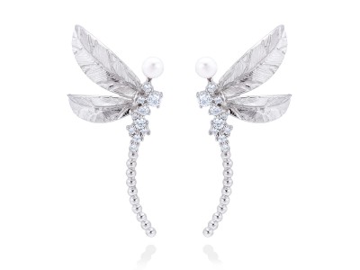 Pendientes de plata trepador con perlas y circonitas blancas