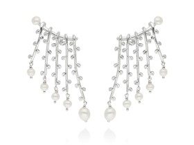 Pendientes de plata trepador largo con perlas