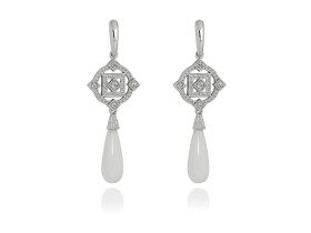 Pendientes de plata vintage con ágata blanca