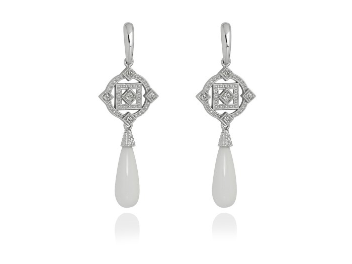 Pendientes de plata vintage con ágata blanca
