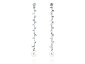 Pendientes de plata largo hiedra con perla