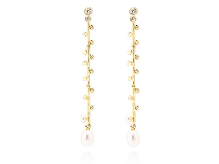 Pendientes de plata largo hiedra con perla