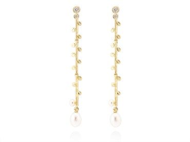 Pendientes de plata largo hiedra con perla