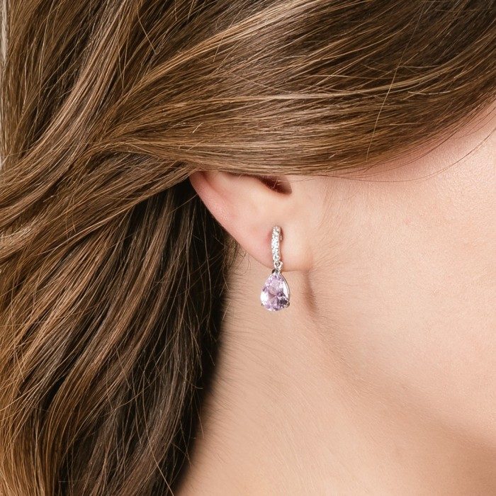 Pendientes de plata lágrima con gema de color