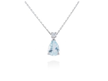 Gargantilla AGUAMARINA novia LAGRIMA en Oro blanco 18Kt. y diamante