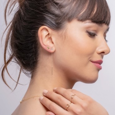 Piercing de Oro 18Kt largo con cadena y diamantes