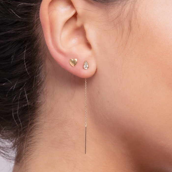 Piercing de Oro 18Kt largo con cadena y diamantes