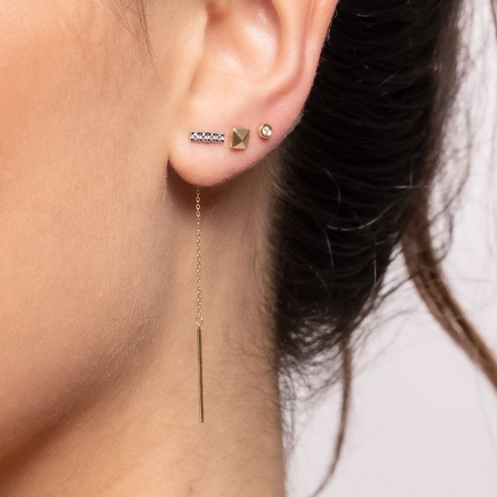 Piercing de Oro 18Kt largo con cadena y diamantes