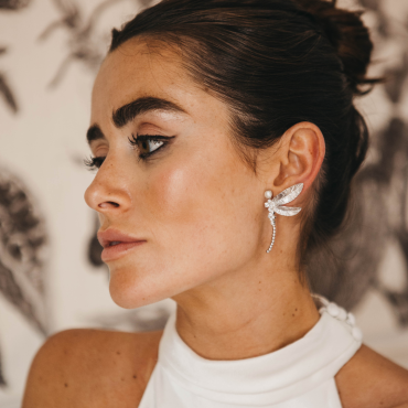 Pendientes de plata trepador con perlas y circonitas blancas