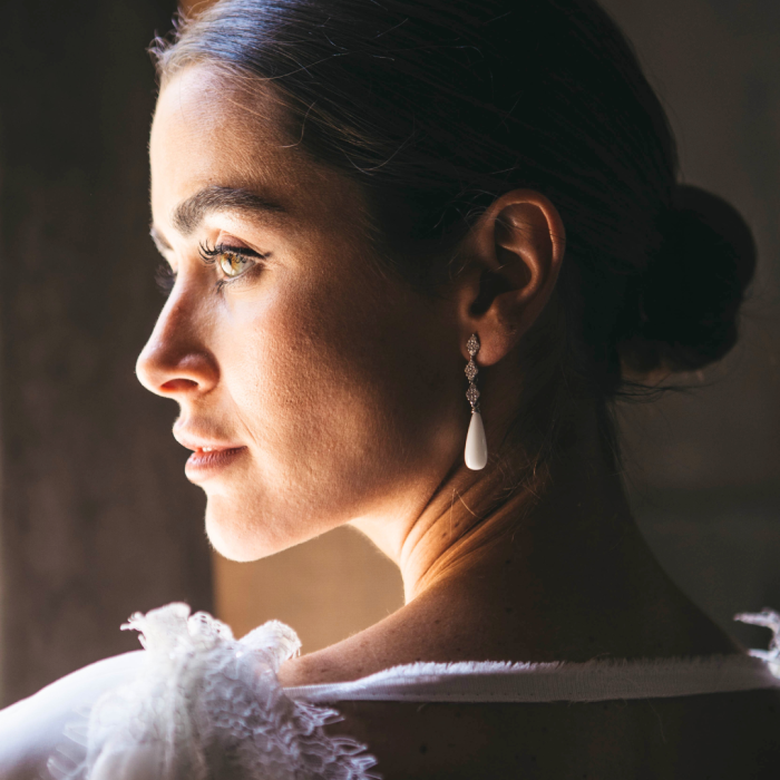 Earrings RUTH White in silver