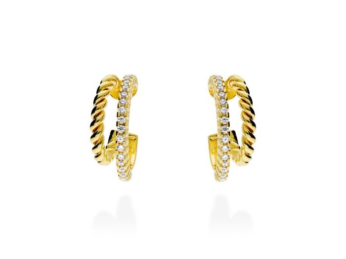 Pendientes de plata aro doble gallonado y circonitas