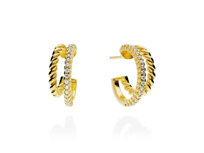 Pendientes de plata aro doble gallonado y circonitas