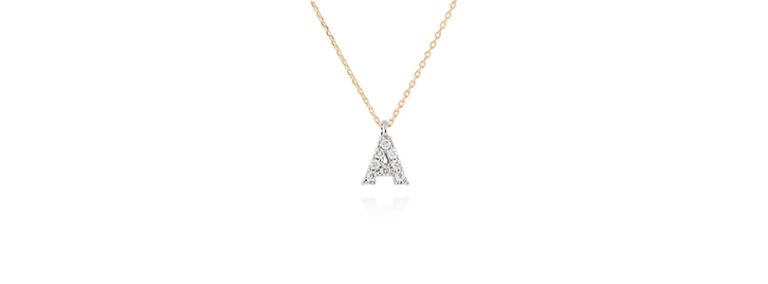 Colgante letra A de diamantes en oro amarillo y blanco 18kt
