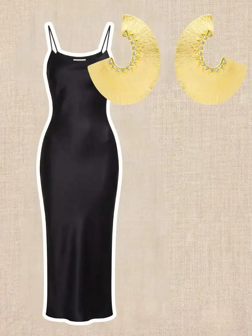 Look falda blanca con pendientes dorados Marina García