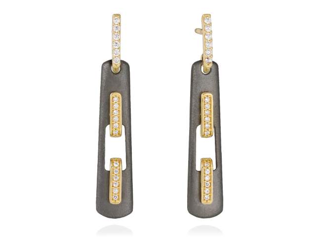 Earrings RITZ white in black silver de Marina Garcia Joyas en plata Earrings in 18kt yellow gold and ruthenium plated 925 sterling silver with white cubic zirconia. (size: 5 cm.)