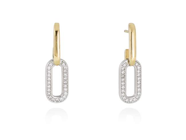 Earrings HILTON white in golden silver de Marina Garcia Joyas en plata Earrings in 18kt yellow gold and rhodium plated 925 sterling silver and white cubic zirconia. (size: 3,3 cm.)