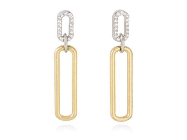 Earrings SUITE white in golden silver de Marina Garcia Joyas en plata Earrings in 18kt yellow gold and rhodium plated 925 sterling silver and white cubic zirconia. (size: 4,3 cm.)